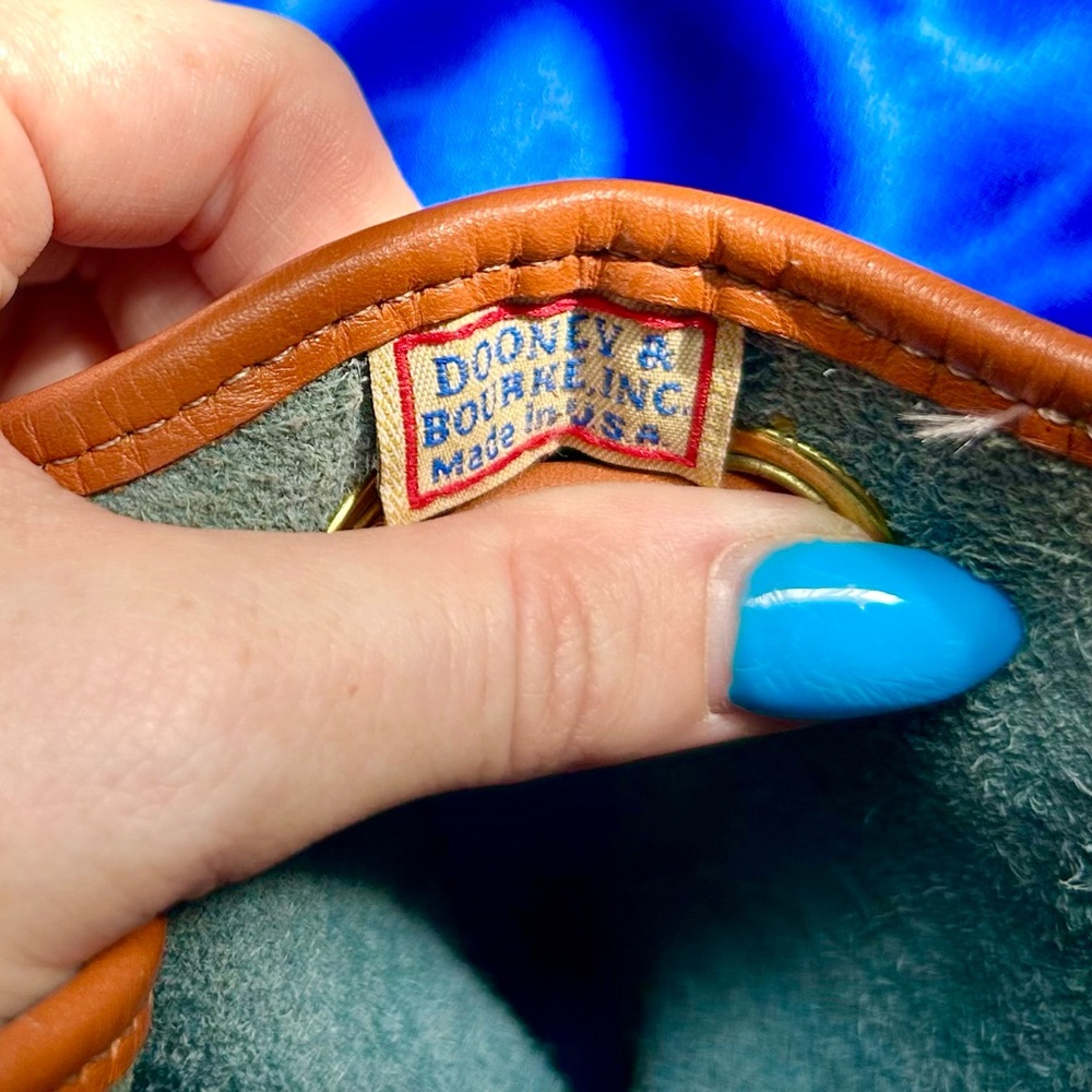 Vintage Dooney & Bourke Blue, Tan Leather Drawstring Bucket Bag - Picture 11 of 13